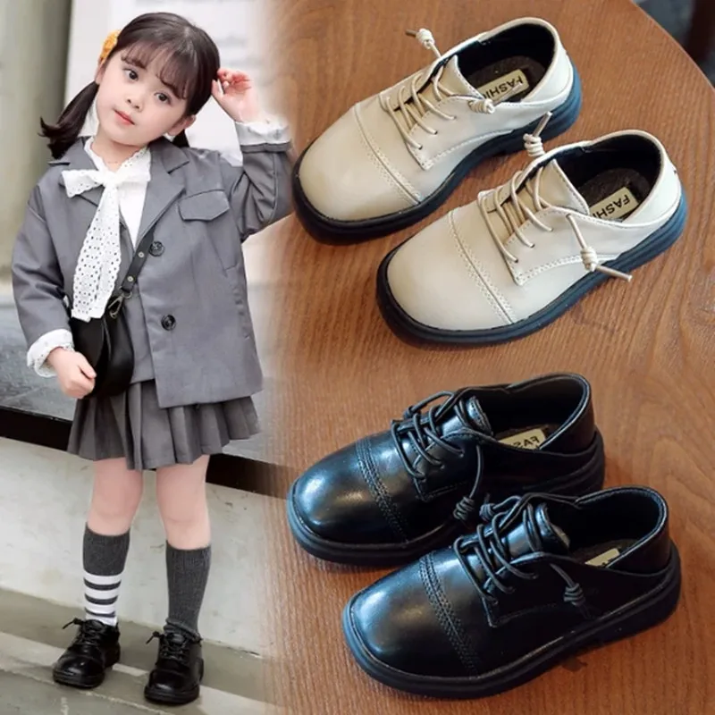 Молодежные кожаные туфли черные для мальчиков и девочек белые детские модельные