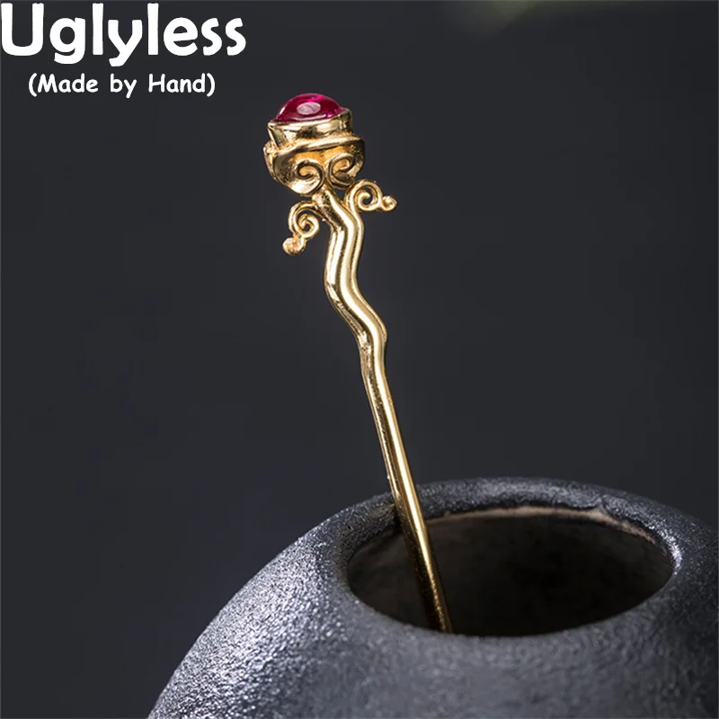 

Uglyless Exotic Semi-precious Gemstones Fruits Hair Jewelry for Women Corundum Hair Sticks 925 Sterling Silver Hair Decorations