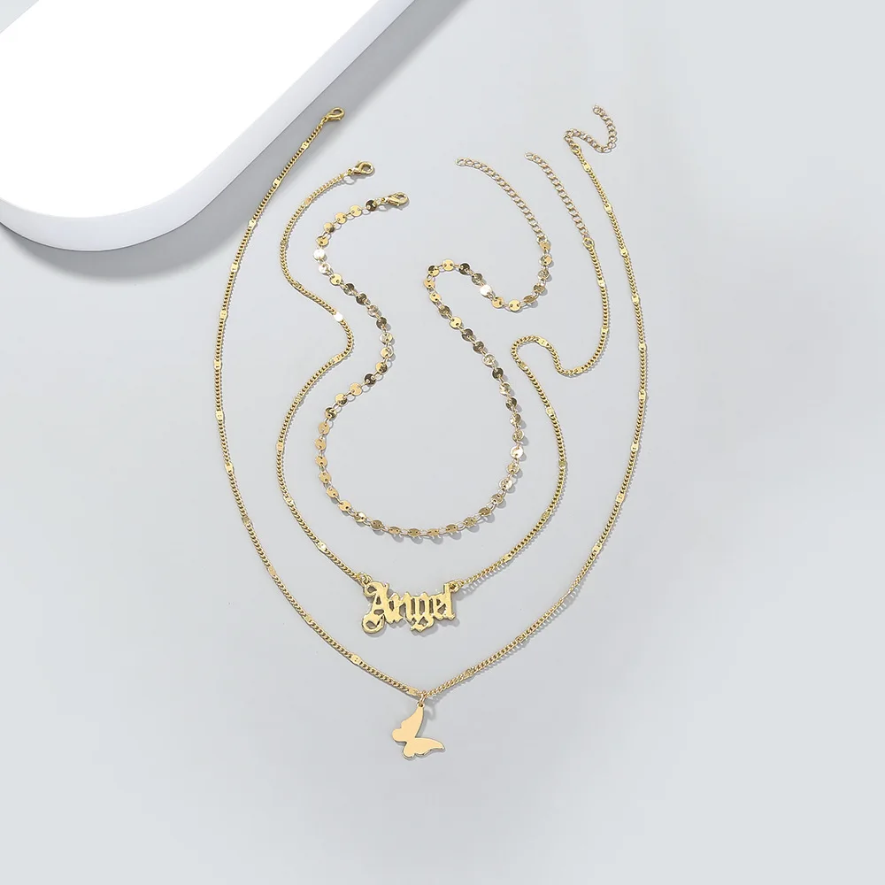 

Bohemian Multilayer Necklace Women Men Gold Butterfly Letter Crystal Necklace Necklace Fashion New Jewelry Gift