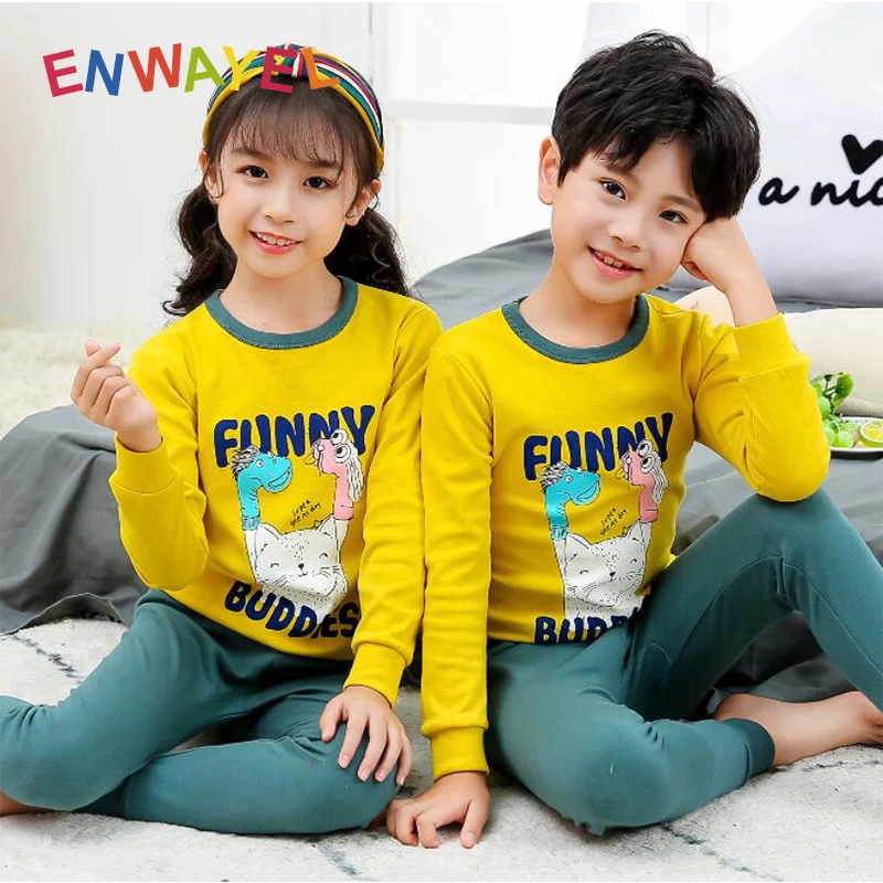 Детские пижамные комплекты ENWAYEL для мальчиков и девочек детская одежда сна