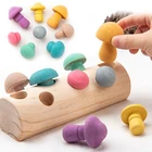 Деревянные радужные блоки, игра Монтессори для сбора грибов, Обучающие деревянные детские игрушки, развивающая форма, подходящая сборка, захват