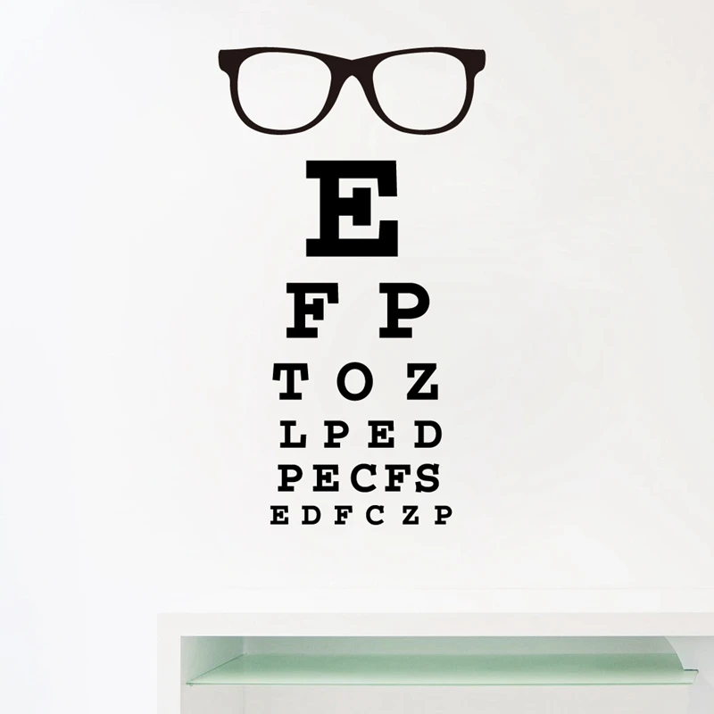

Glasses Eye Chart Letters Art Wall Decal Eyewear Specs Frames Vinyl Sticker Eye Doctor Optometry Optical Shop Window Door Decor