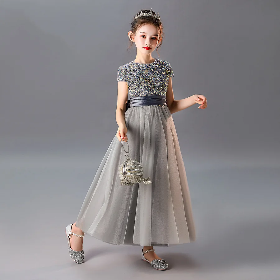 Темно синее платье подружки невесты с цветами для девочек официальное принцессы