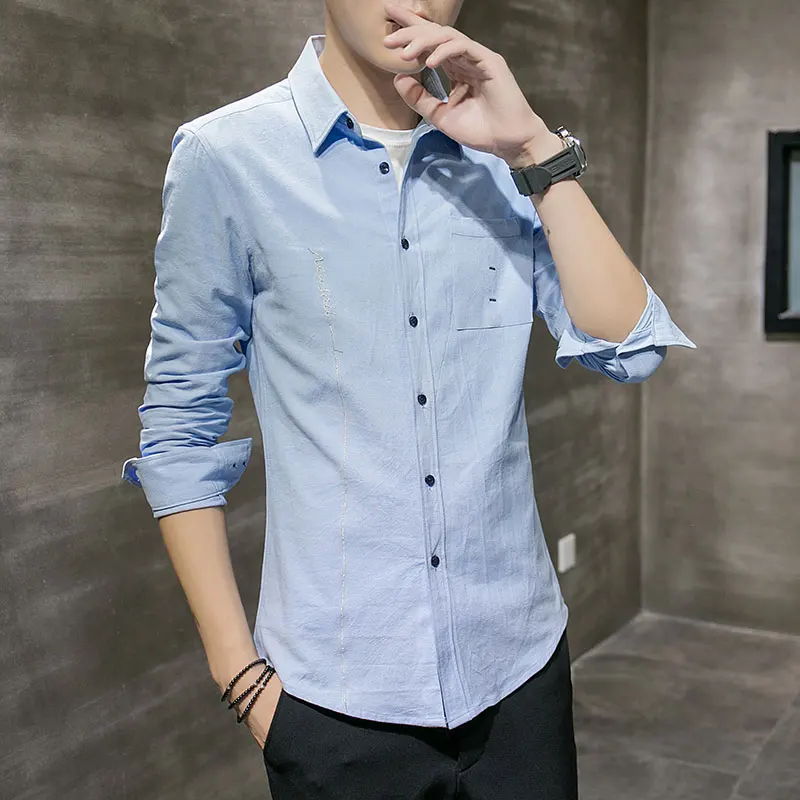 

Men Casual Shirts 2021 Autumn New Fashion Solid Color Man Long Sleeve Cotton Slim Fit Casual Business Button Shirt Tops
