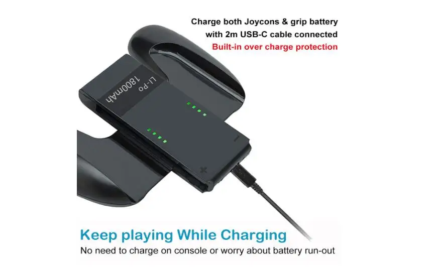 Зарядное устройство Joy Con с аккумулятором 1000-1800 мАч удобная рукоятка 2 в 1 для Nintendo
