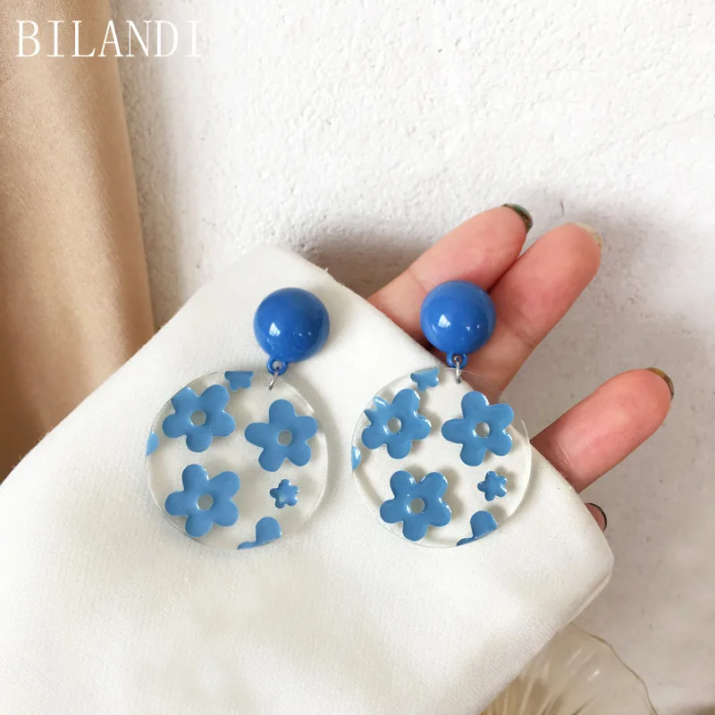 

Bilandi S925 needle Fashion Jewelry Blue Resin Earrings Pretty Design Sweet Flower Drop Earrings For Women Party Gifts