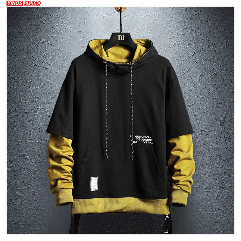 Мужская толстовка в стиле хип хоп Повседневная хлопковая пэчворк Прямая