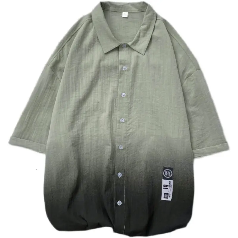 

Short Sleeve Shirt Mens Summer Retro Loose Trend Casual Shirts Gradient Printing Tops Breathable Trend Fashion Male Clothes