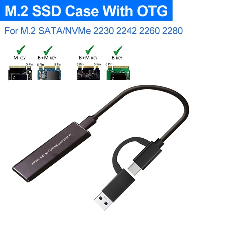 Чехол M.2 NVME SSD на USB 3 1 10 Гбит/с двойной протокол M2 NVMe PCIe NGFF SATA адаптер корпуса с OTG