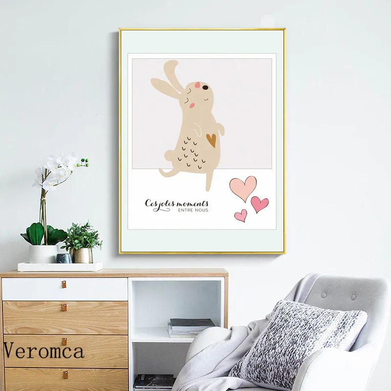 

Nordic Modern Minimalist Cute Fox And Rabbit Cartoon Animal Canvas Painting Art Print Poster Picture Wall Home Decoration