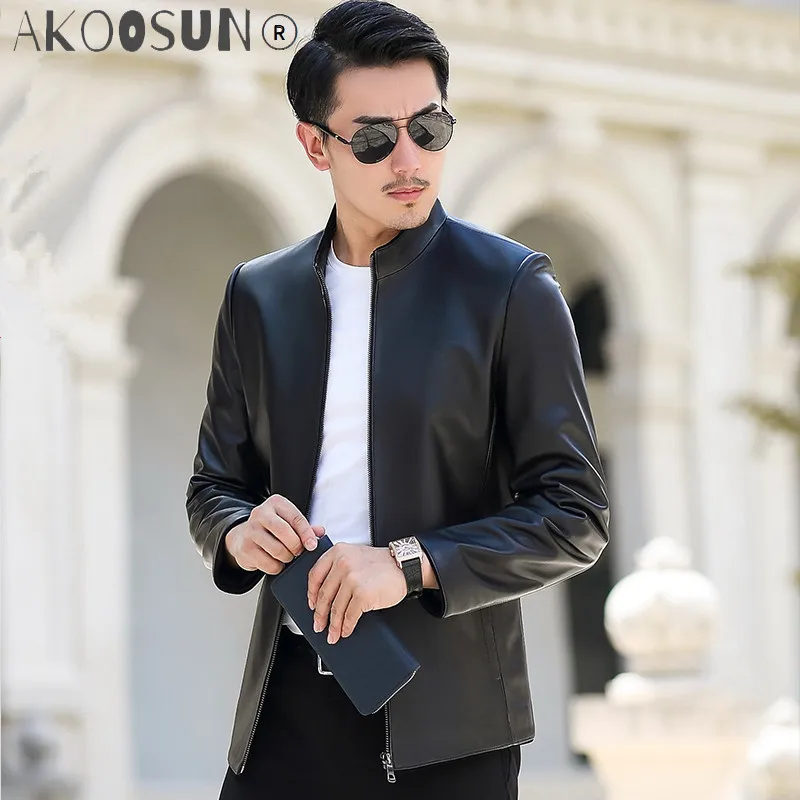 

AKOOSUN Men Genuine Leather Jacket Spring Autumn Sheepskin Coat Men Plus Size Motorcycle Jacket Casaca Cuero Hombre 16826 KJ838