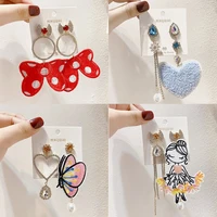 mengjiqiao new cute cloth bowknot butterfly exaggerated dangle earrings for women girls luxury rhinestone jewelry pendientes