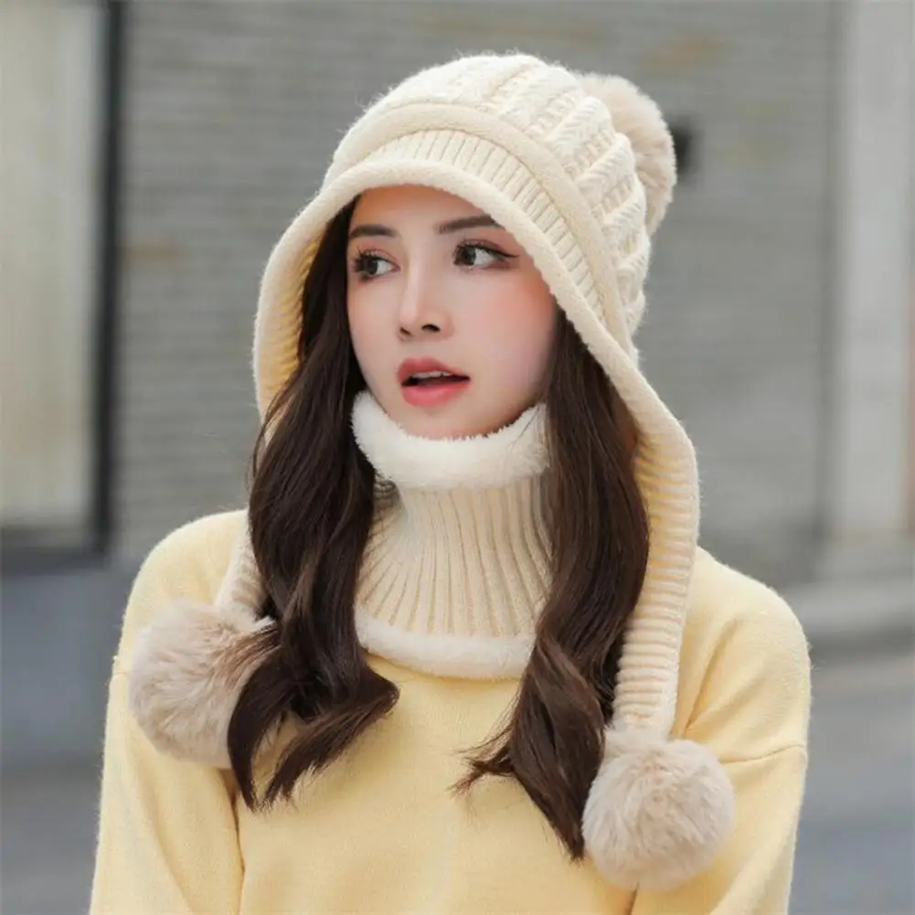 

Зимние женские бархатные шапки из двух частей 2022, вязаный нагрудник с 2 волосами и мячиком, теплая шапка бини, Женские ветрозащитные зимние г...