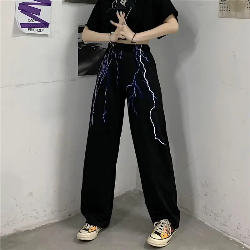Брюки женские в стиле Харадзюку уличная одежда с принтом молнии завышенной