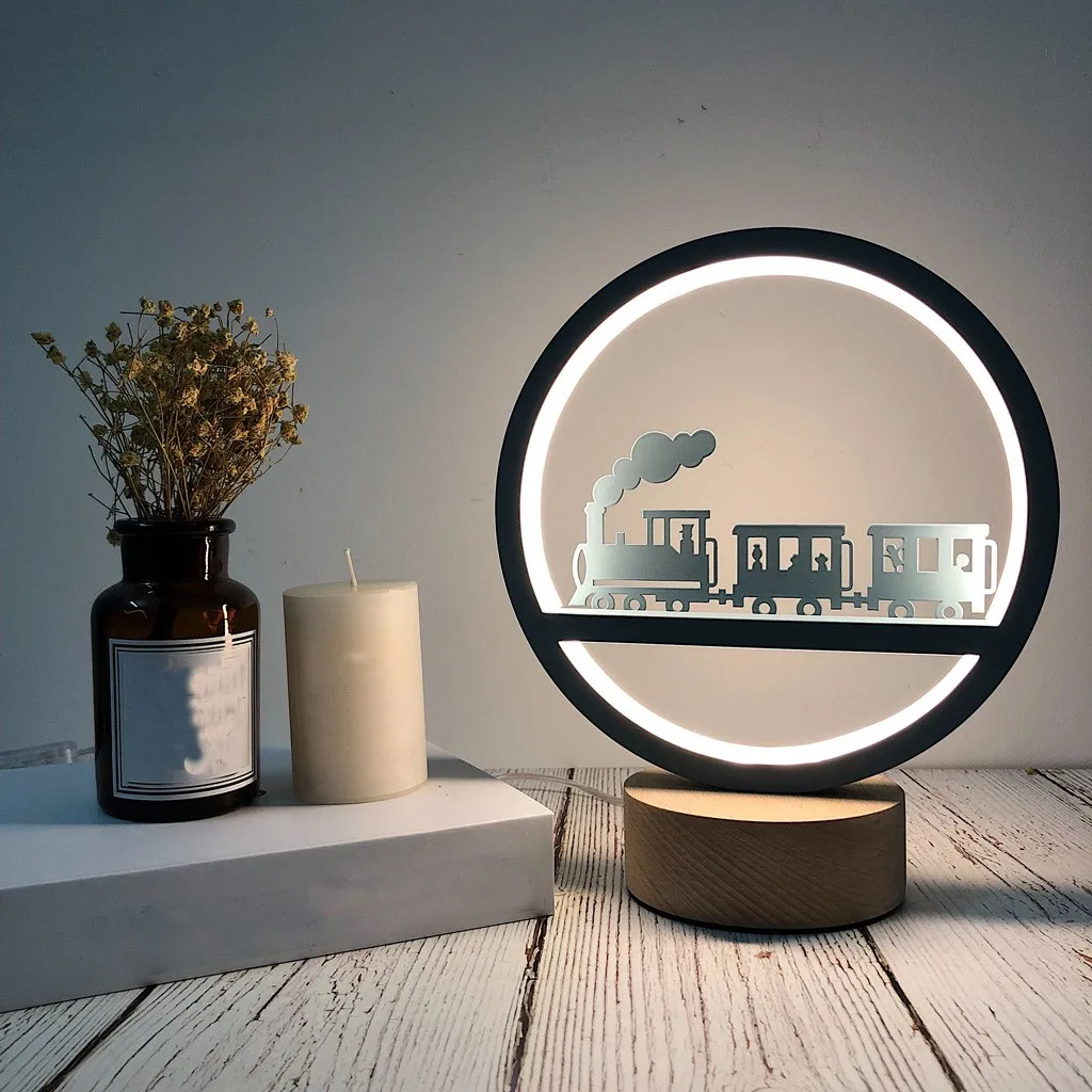 Оригинальное творчество деревянный Декор лампа Светодиодная ночник настольная