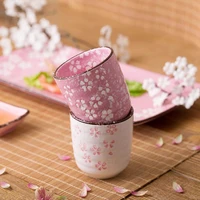sakura pattern ceramic cup tea coffee cup mug wine tumblers water cups juice milk cups cafe portable drinkware japanese style