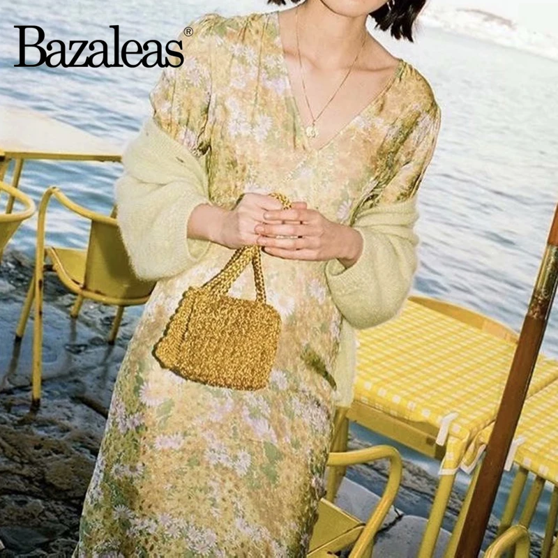 Платье женское длинное с V-образным вырезом и цветочным принтом | Женская одежда