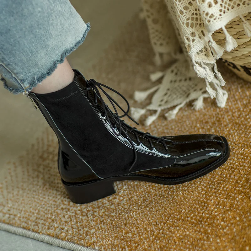 Женские ботинки-мартинсы Mordoan из натуральной воловьей лакированной кожи на