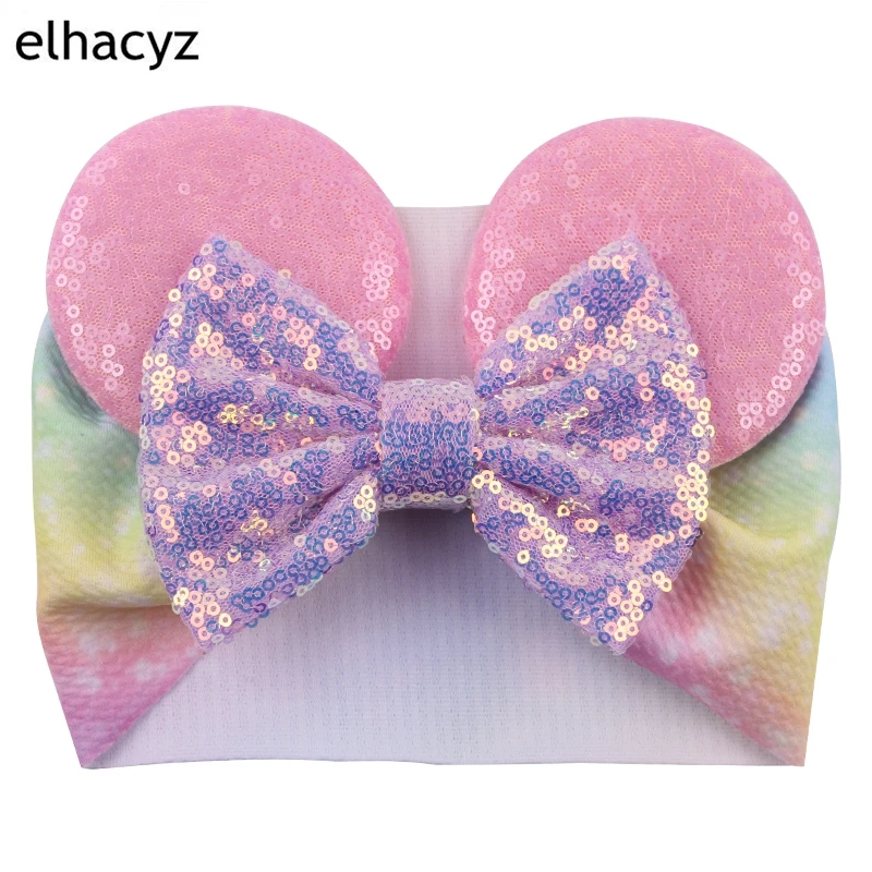 

1PC Trendy 5'' Spring Glitter Hair Bows Cartoon Mouse Ears Headband Kids Girls Sequin Headwear Elastic Baby DIY Hair Accessory