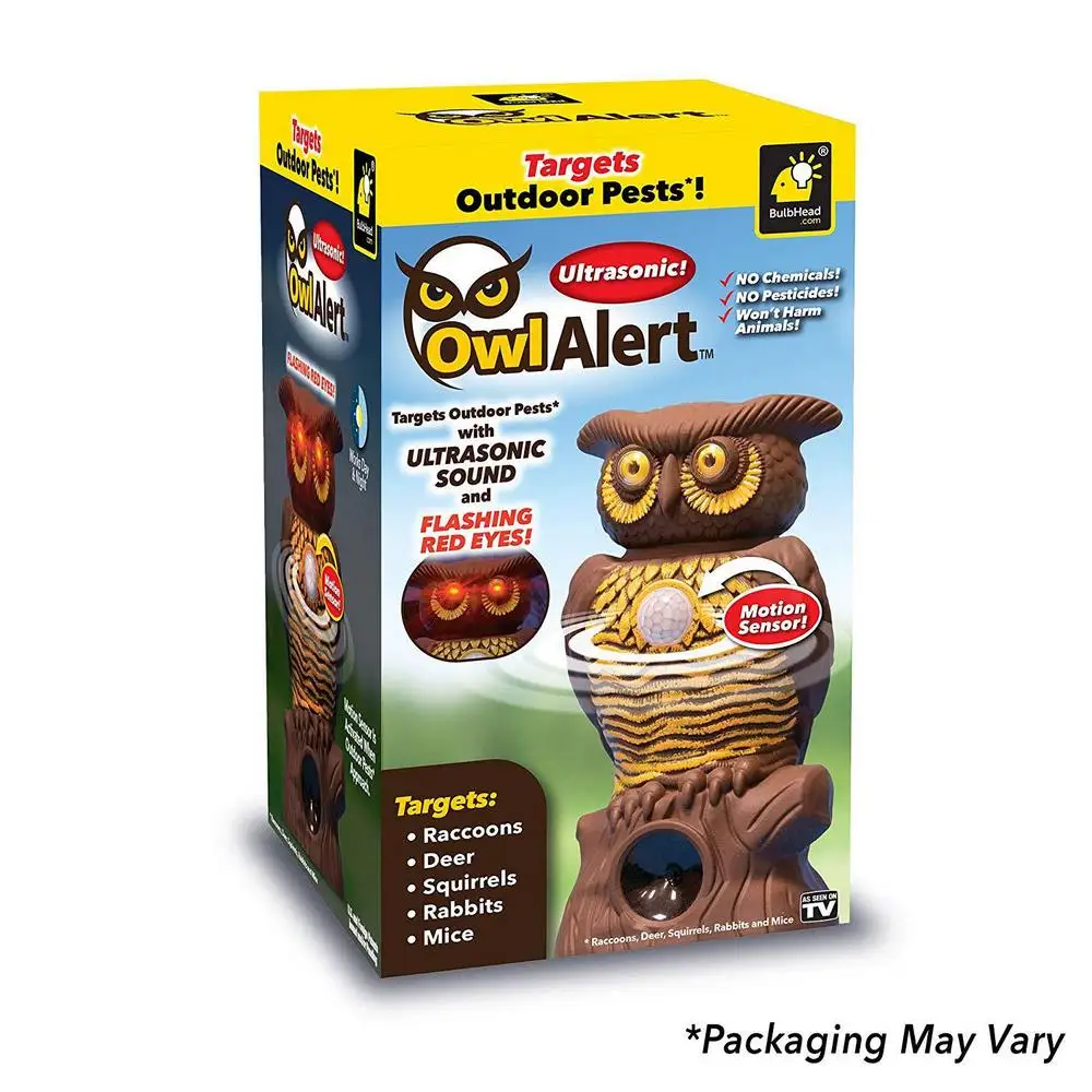 

Ultrasonic Animal Repeller, Owl with Alarm and Flashing Sound, Scarecrow, Marauder Decoy, Garden Protection Scarecrow