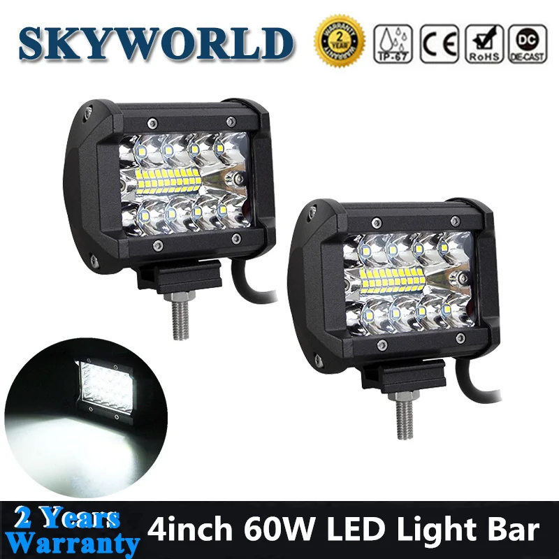 

2pcs 60W 4inch 8D 20LED Work Light 12-24V Spot Flood Beam Driving LED Light Bar Offroad For Car LED Lights 4x4 SUV Truck Tractor