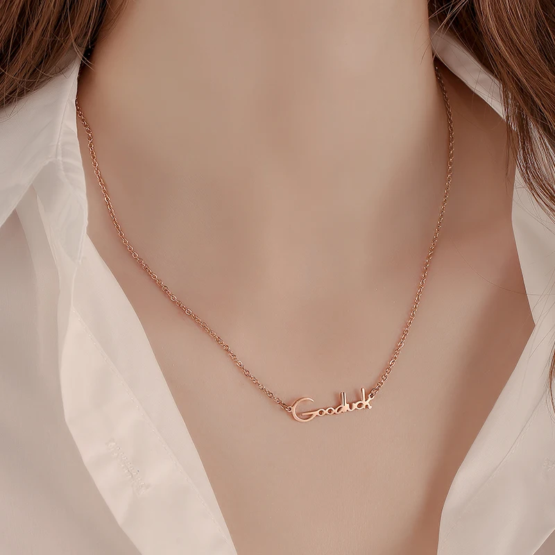 Модное ювелирное ожерелье из титана с надписью Good Luck подвеска розового золота