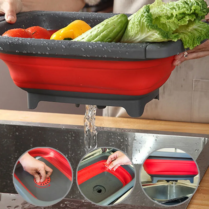 

Hot Foldable Drain Basket Collapsible Fruit Vegetable Washing Container for Kitchen D6