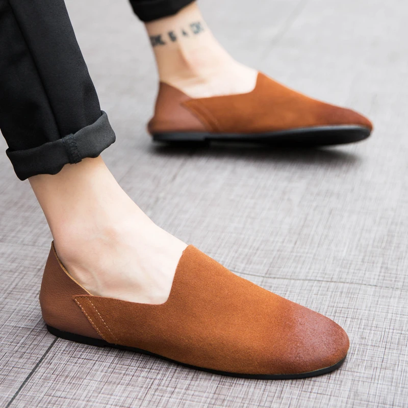 Мужские повседневные летние туфли дышащие легкие для вождения удобные кожаные