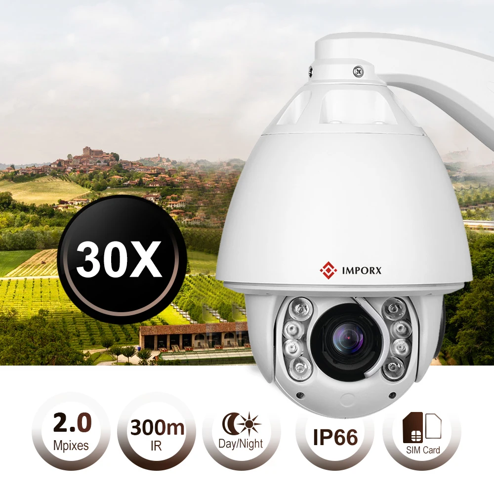 IMPORX 2MP WiFi автоматическое отслеживание POE IP камера Открытый 30X зум ИК 300 м аудио Onvif