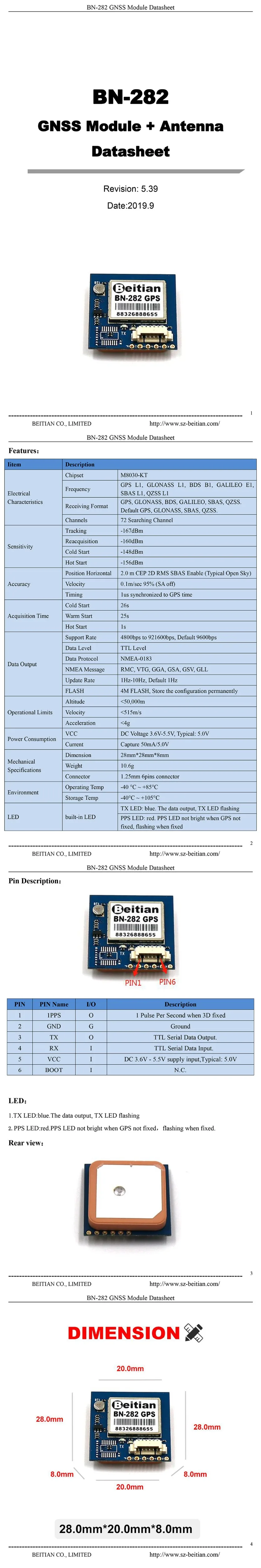 BEITIAN 1PPS UART ttl уровень GNSS ГЛОНАСС gps модуль 4 м вспышка NMEA-0183 GMOUSE 9600bps BN-282