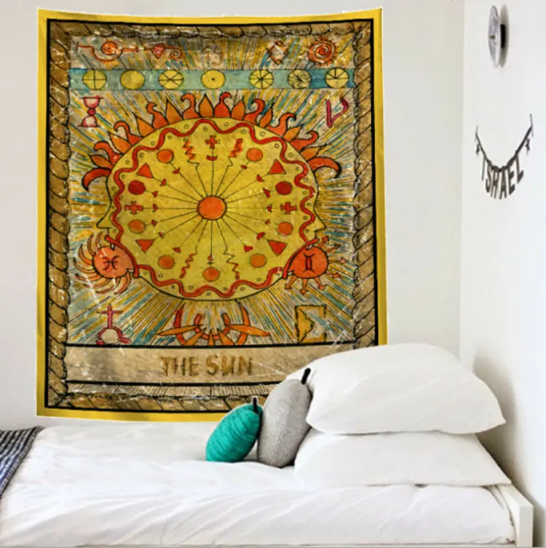 

Mandala Tarot Card Pattern Blanket Tapestry Indian Hippie Mandala Sun and Moon Printing Wall Hanging Home Decor 95x73CM