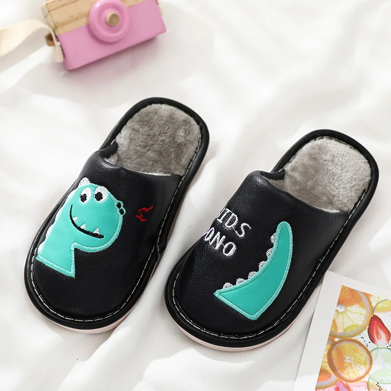 Шлепанцы Детские Зимние из ПУ кожи сланцы водонепроницаемая обувь для дома и