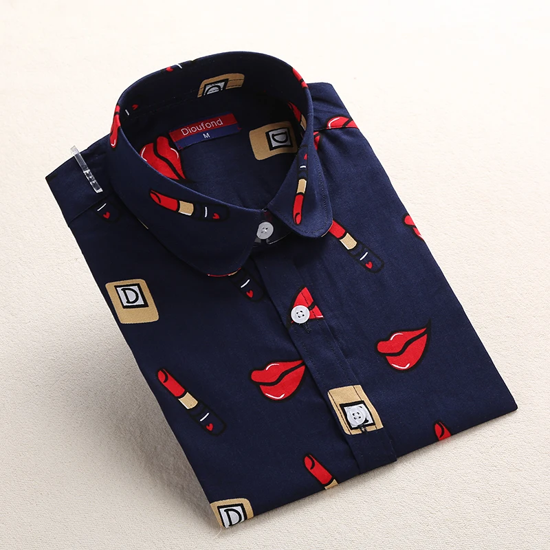 Женская блузка с длинным рукавом и цветочным принтом воротником Питер Пэн|shirt