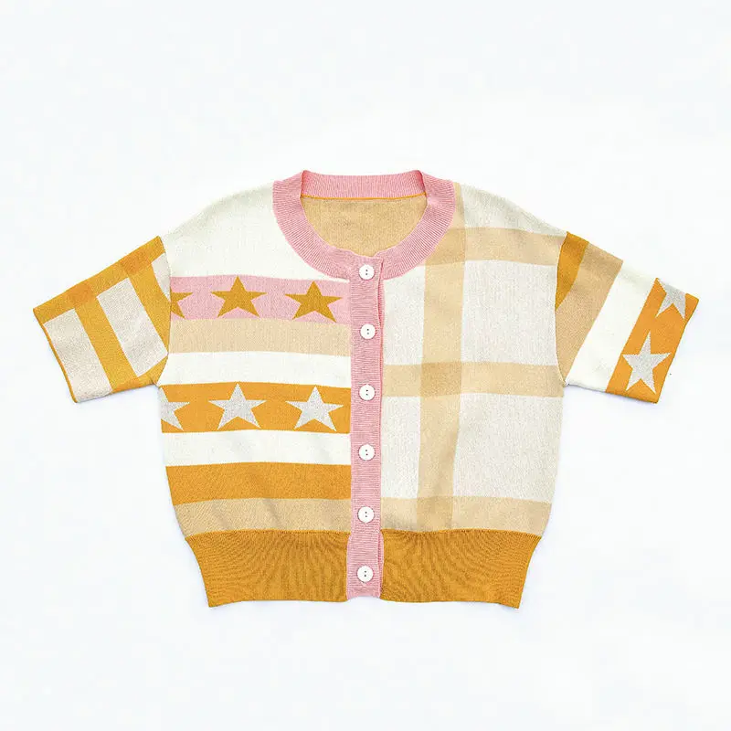 

Summer Thin Cardigan Women Fashion Vintage Knitting Top Short Sleeve Top Femal Clohte