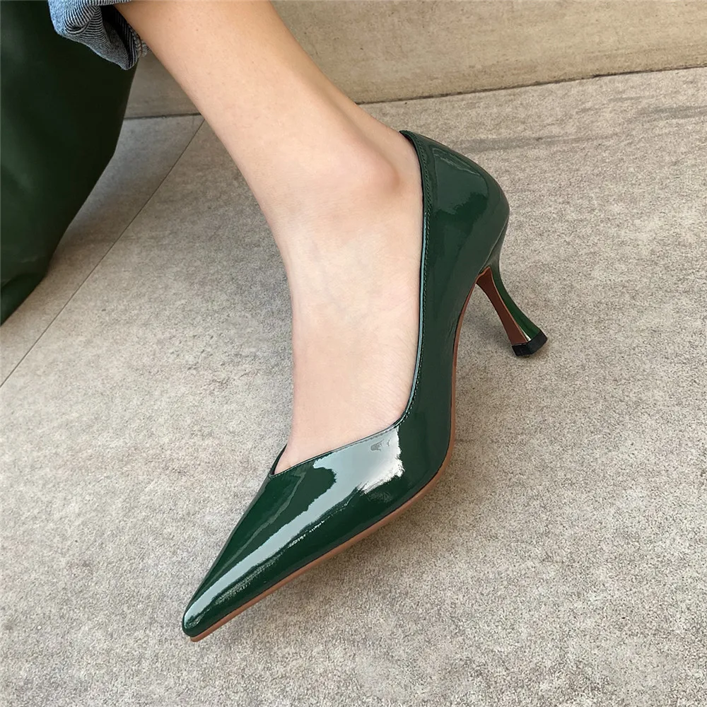 

MILI-MIYA Sexy Pointed Toe Women Genuine Leather Pumps Slip On Thick Heels Solid Color Dress Party Office Career Shoes Handmade