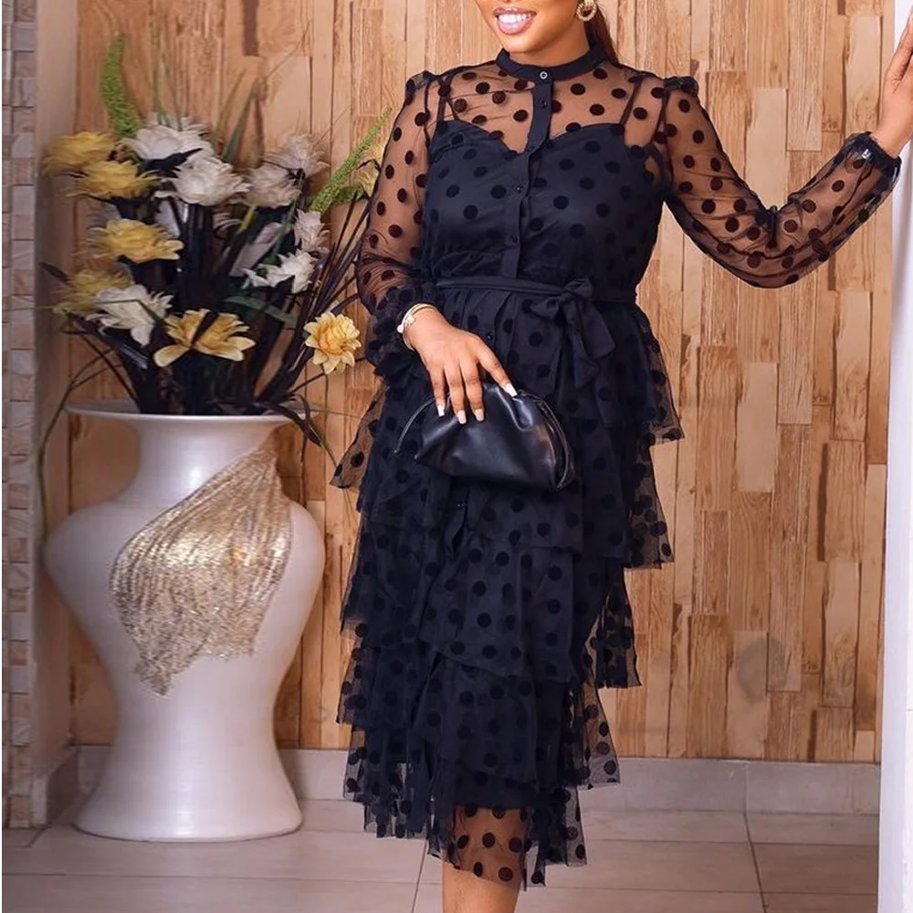 

Круглый вырез, длинные рукава Сексуальная Перспектива Сетчатое бальное платье с высокой талией для девочек, многослойная юбка-пачка вечерн...