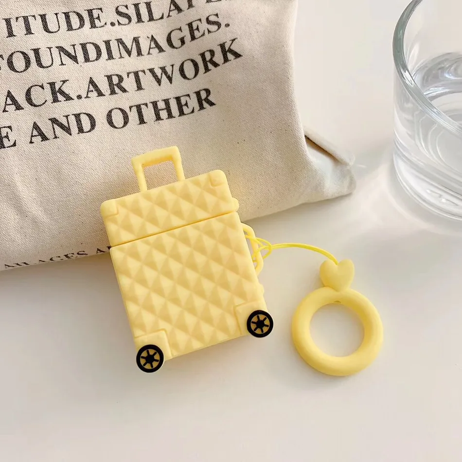 Rhombic Yellow Для AirPods чехол Модный милый костюм чехол для багажника Чехол для багажа для Apple Airpods 2 защитный чехол для наушников с кольцом на палец - Цвет: Rhombic Yellow
