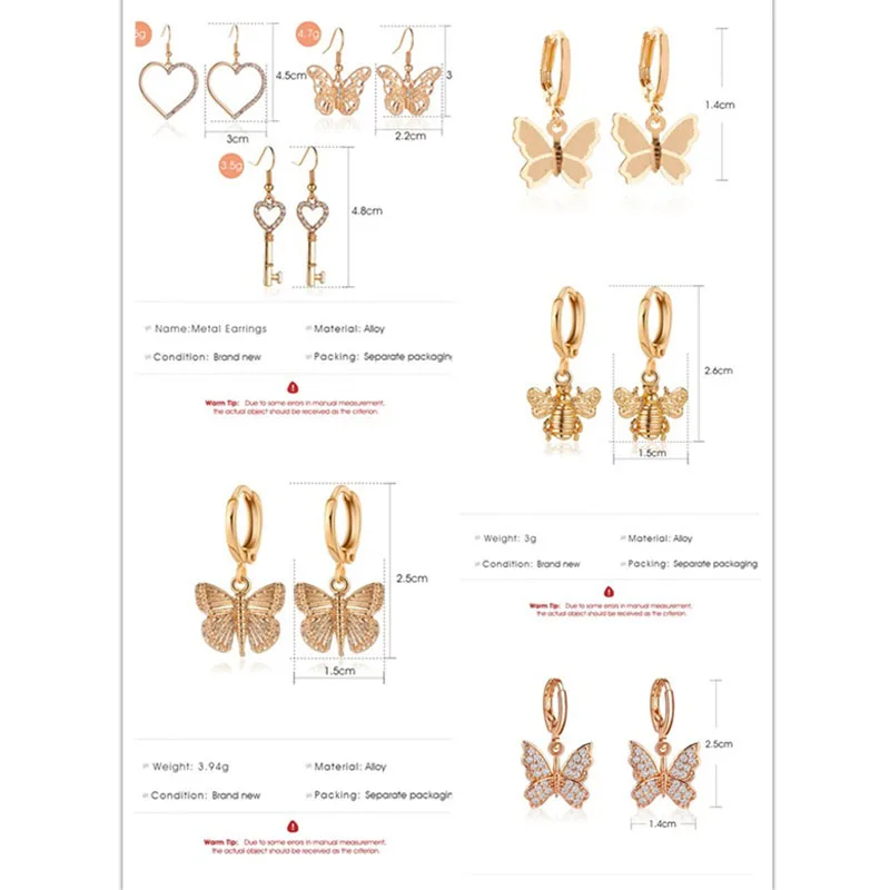 Женские серьги модные Разноцветные в виде бабочки пчелы сердца | Украшения и