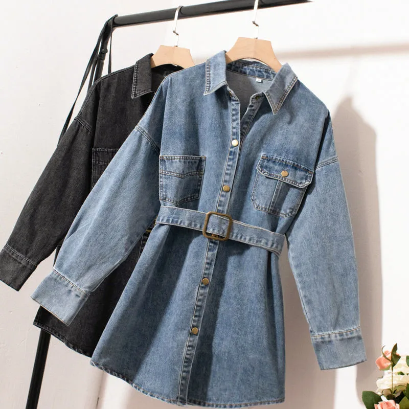 

Denim Jackets Women's Coat 2020 Autumn Denim Jackets for Women Jeans Single Breasted Denim Coats Belt Female Feminine Clothing