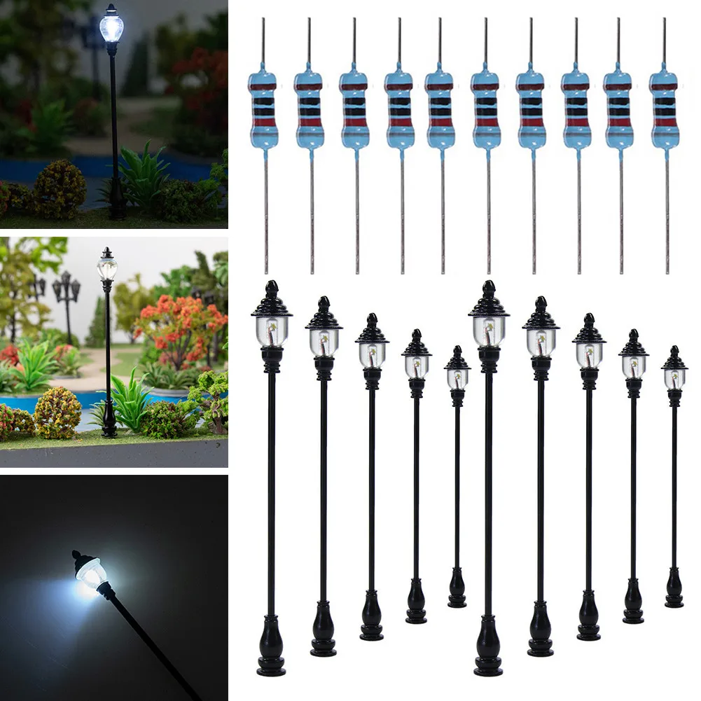 

10pcs Architectural Sand Table Model Wall Lamp Model Railroad Train OO/HO Scale Lamp Posts Led Street Light G-type Garden Light