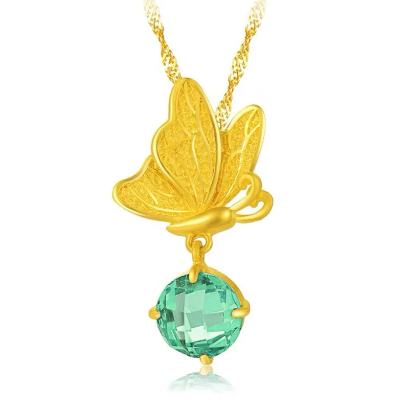 

Chic Butterfly Necklace 18K Gold Ruby Sapphire Zircon Pendant Chain Choker Elegant Accessories Gift Women