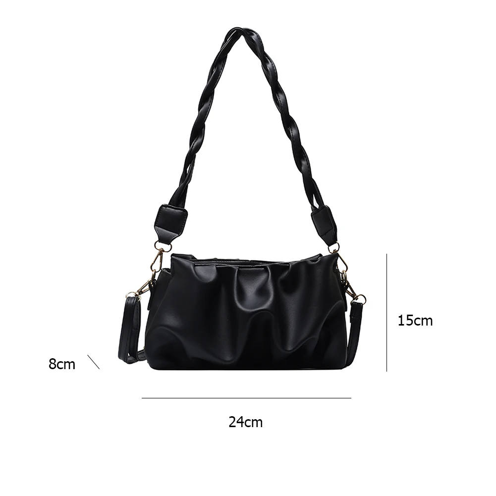 

Fashion Pleated PU Messenger Bag Women Woven Strap Cloud Shoulder Handbag