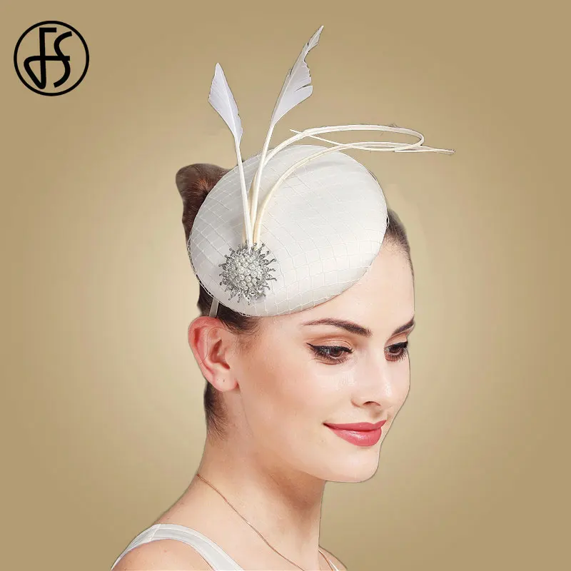 Женская винтажная атласная шляпка FS Millinery вечерние головные уборы с перьями для