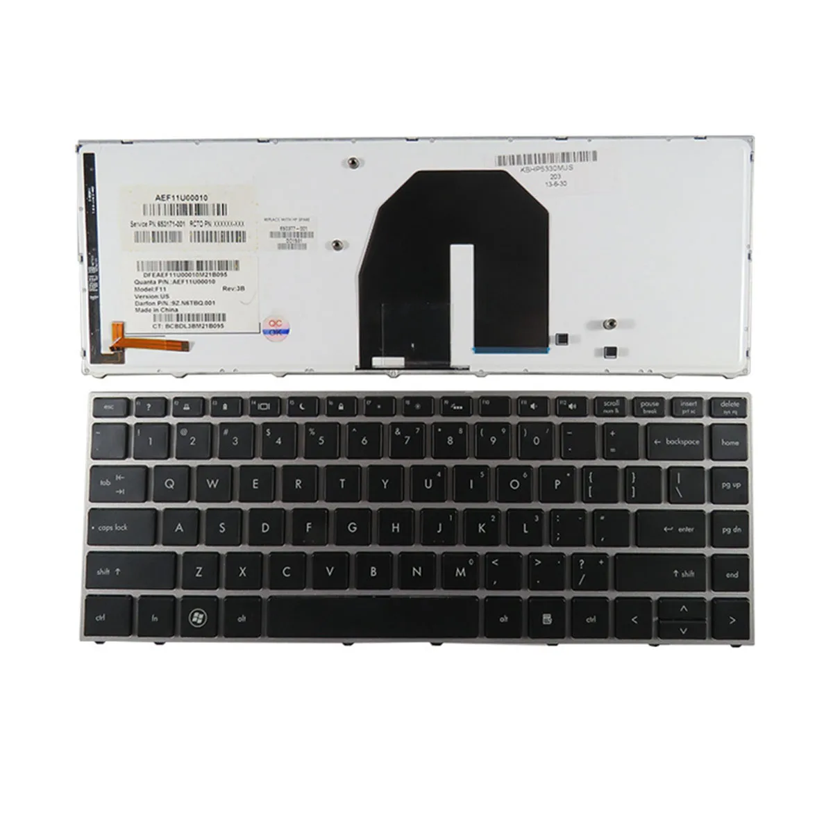 

us Keyboard For HP Probook 5330 5330M SILVER FRAME BLACK Backlit New Laptop Keyboards English layout