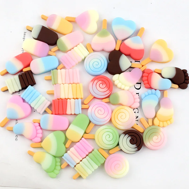 

6pcs Colorful Resin Heart Ice Cream Lollipops Popsicle Charms Kawaii Jewelry Making Ornament DIY Hair Accessories