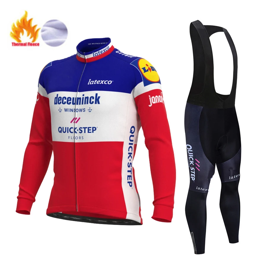 

Quick Step Winter Bicycle Set Bike Cycling Team Thermal Fleece Long Sleeve Sportswear Racing Jersey Suit Men Bicycle clothing