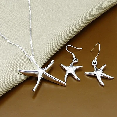 Starfish Новинка, модный 925 пробы, серебряные ювелирные наборы, простые, модные, насекомое, луна, круглый шар, ожерелье, серьги, наборы для женщин, подарок - Окраска металла: Starfish
