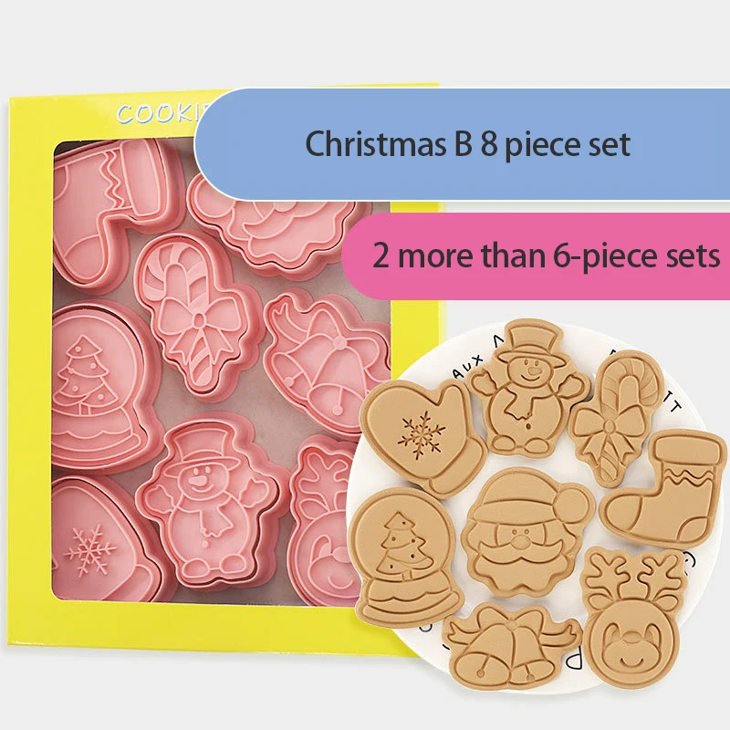 

Santa Cookie Mold Eight Pieces Of Christmas Pastry Decoration Kitchen Baking Tools 3D Press Elk Gift Biscuit Mould Accessories