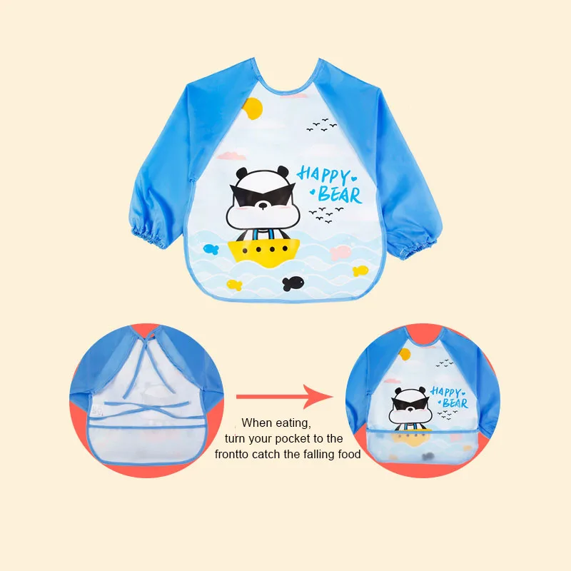 

Baby Bandana Bibs Cute Colorful Cartoon Bibs Waterproof Infant Eating Children Drawing Long Sleeve Apron Baby Self Feeding Bib
