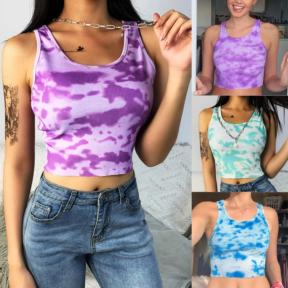 Женский короткий топ из хлопка с вышивкой вишни летний укороченный без рукавов